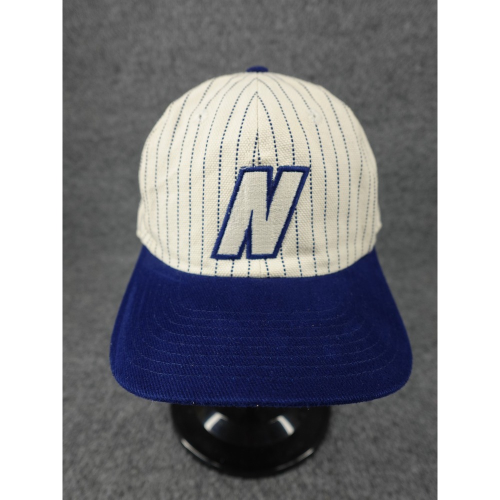 Nike Baseball Cap Unisex OS Cream Blue Pinstripe Vintage N Logo Strapback Hat